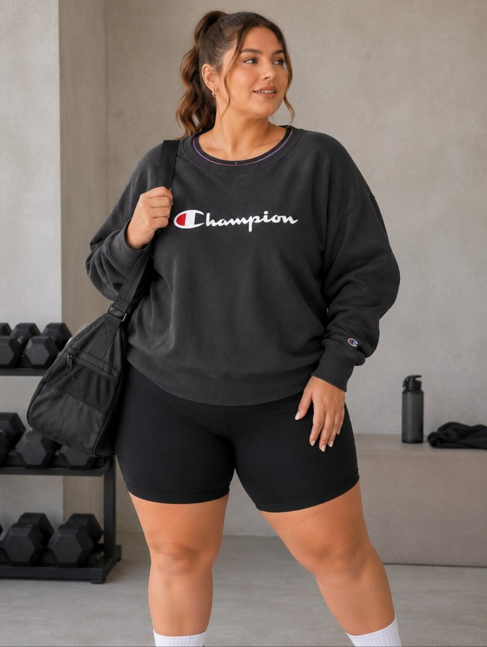 Black Champion Crew neck Oversized Sweater 2X Athleisure Sporty Gym Workout